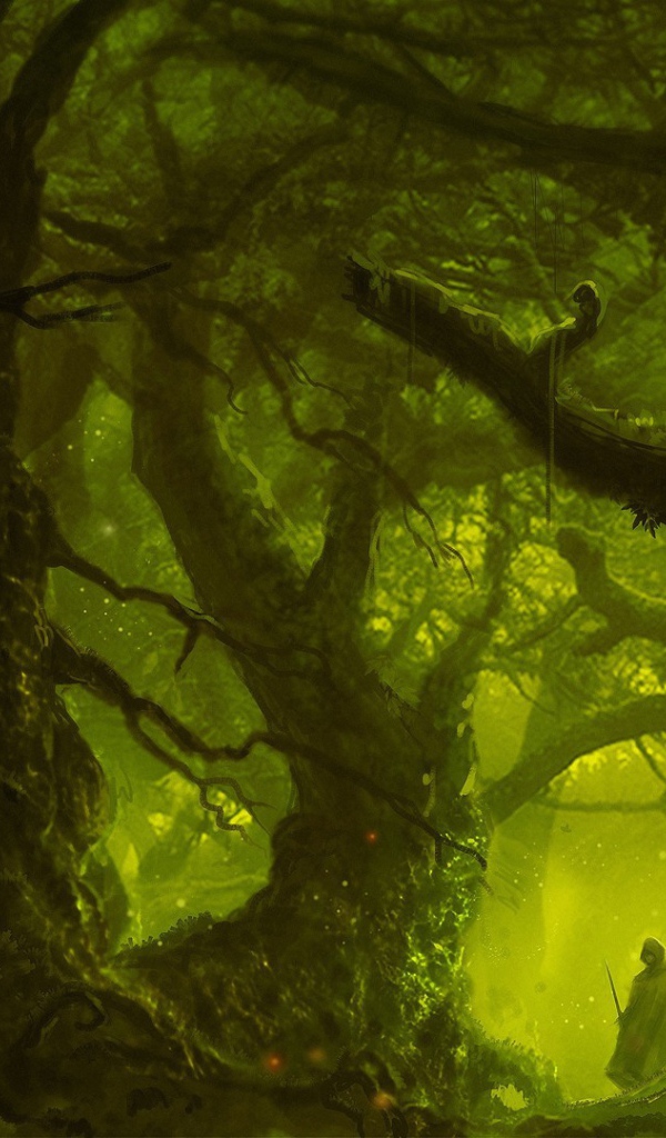 Магический лес в зеленой мгле