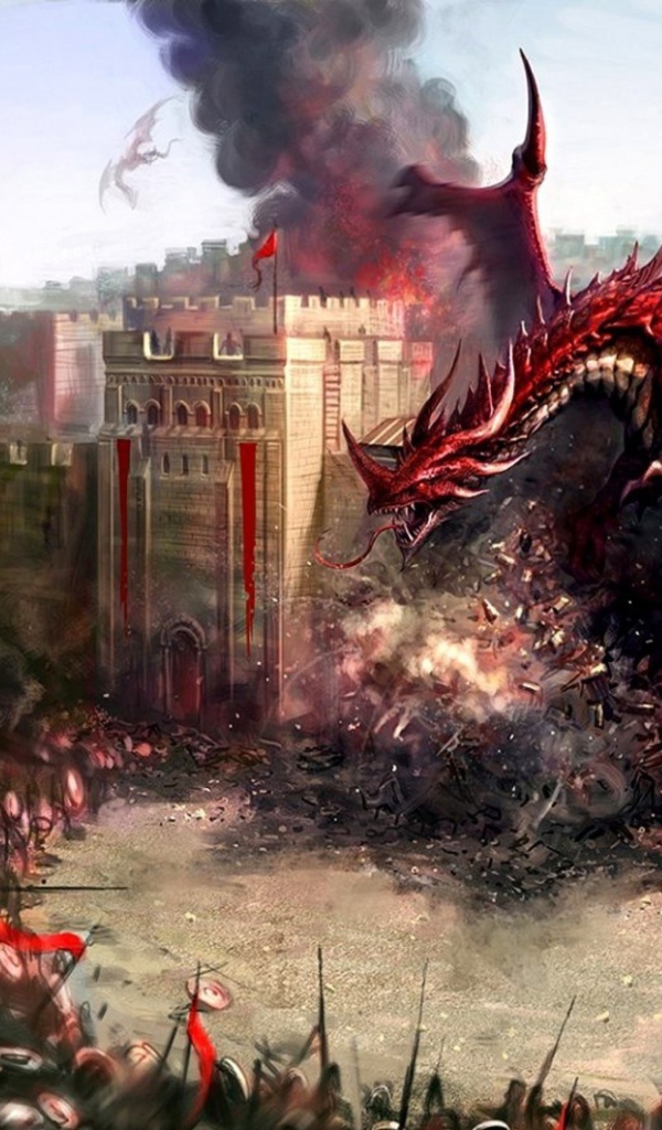 Красный дракон рушит крепостную стену