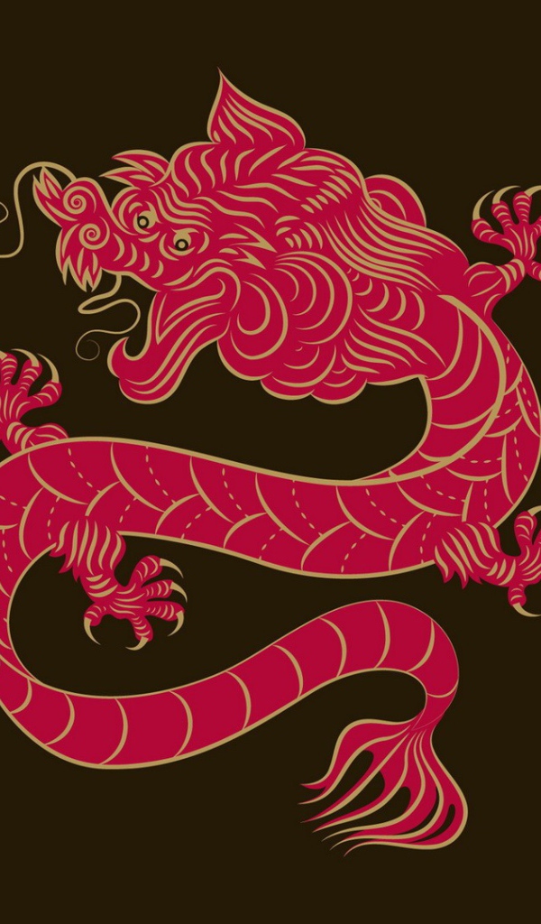 Красный дракон на коричневом фоне