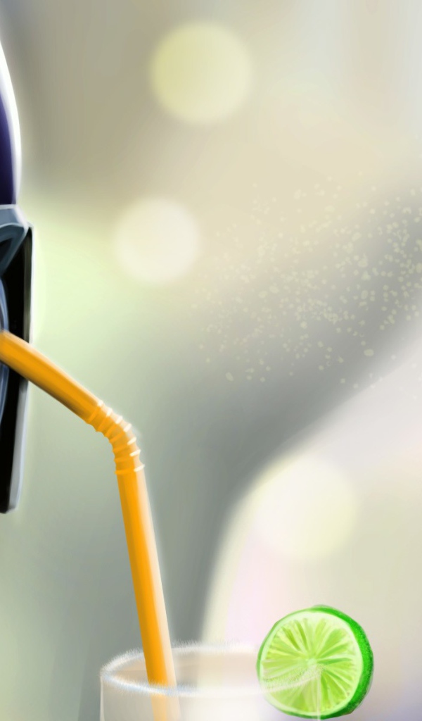 Робот пьет коктейль через соломинку
