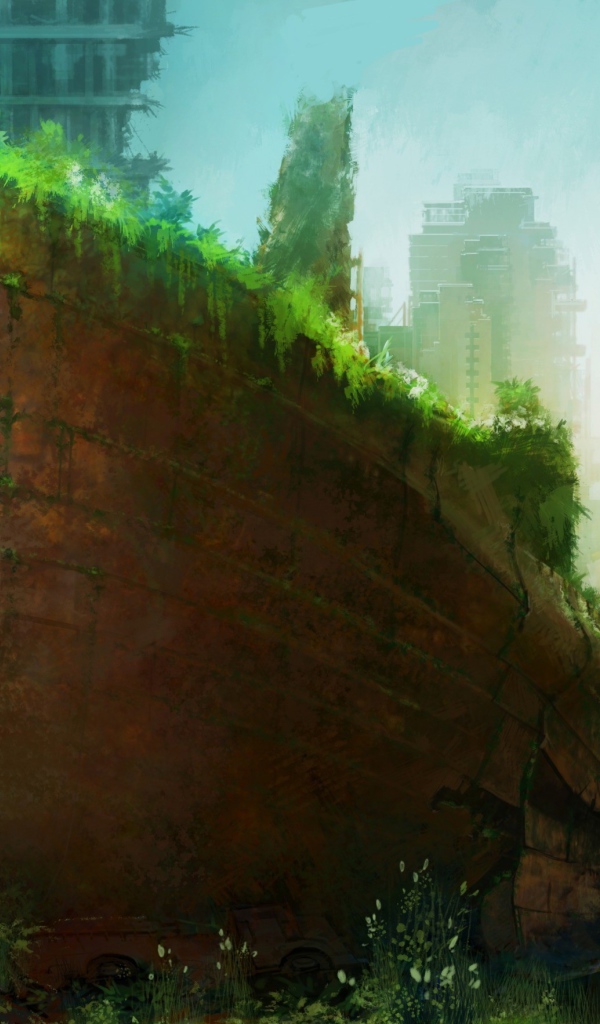 Ржавый корабль среди руин небоскребов