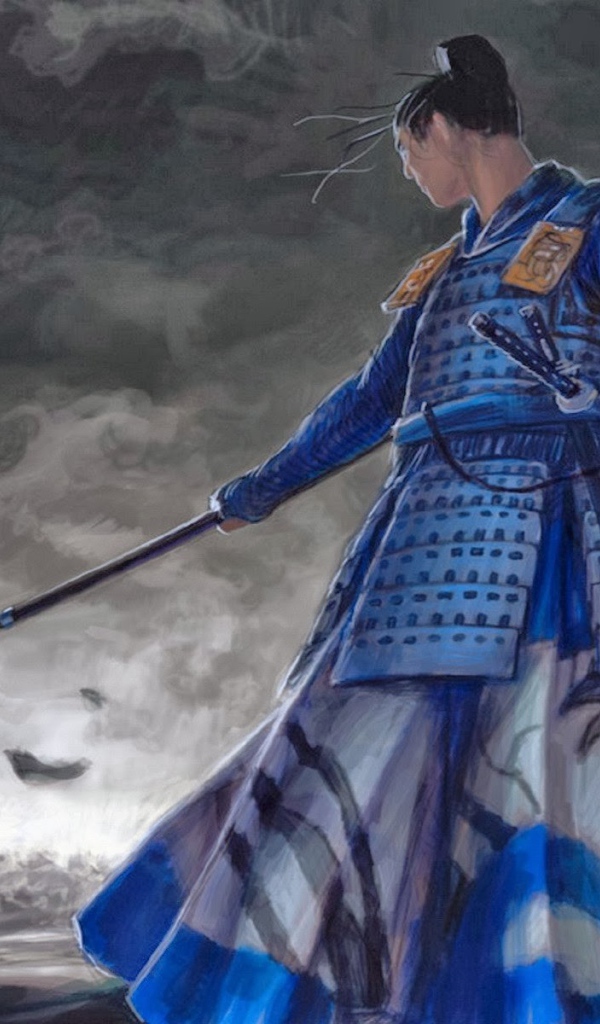 Самурай в синей одежде
