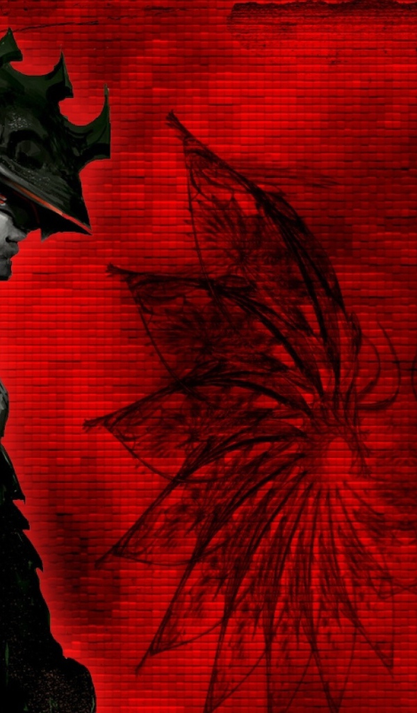 Самурай в доспехах на красном фоне