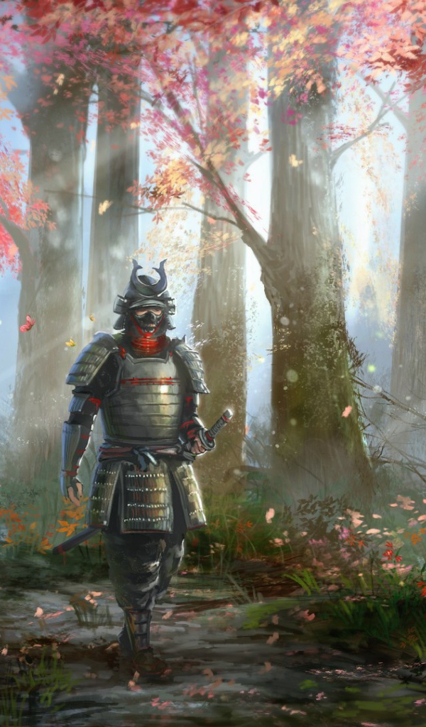 Самурай идет в лесу