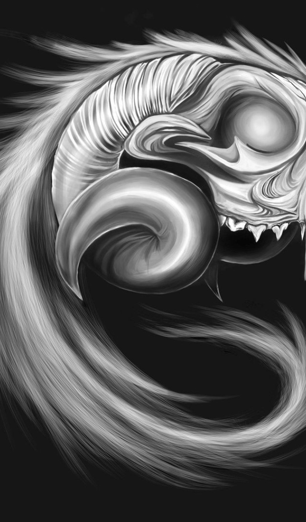 Череп сказочного животного, серый фон