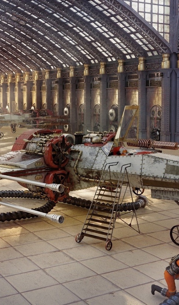 Космический истребитель в ремонтном ангаре