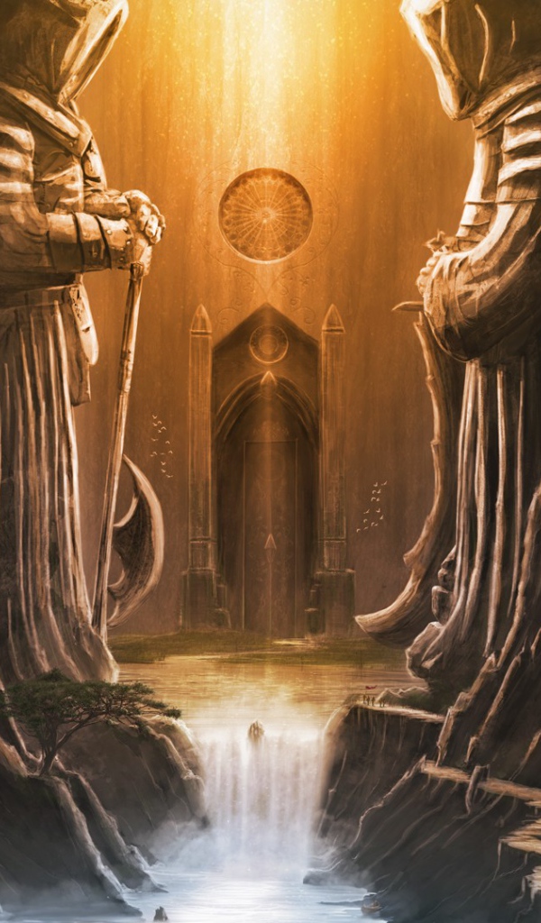 Каменный стражи у входа в храм, фэнтези