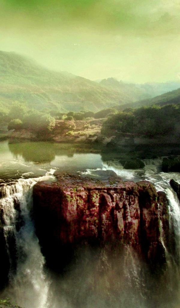 Замок на скале над водопадом