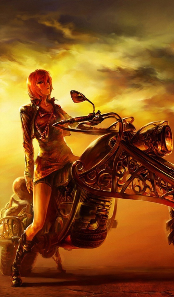 Девушка на мотоцикле в стиле стимпанк