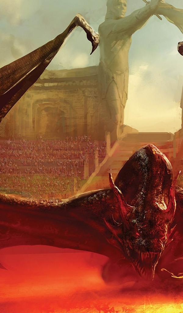 Девушка сражается с драконом на арене