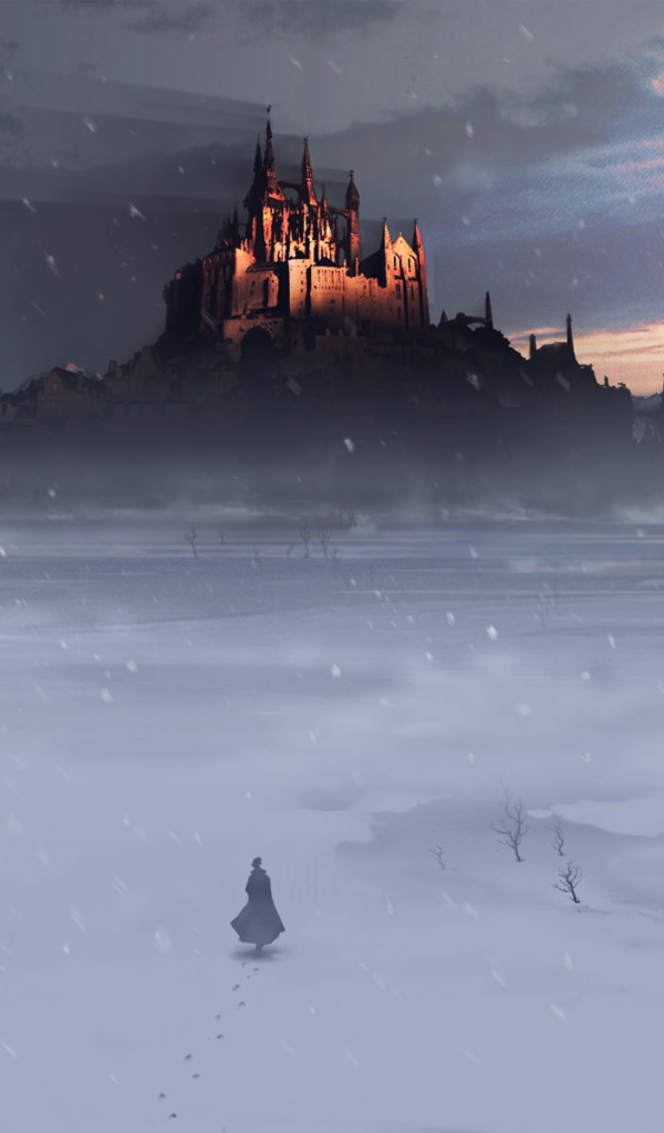 Человек идет по пустыне к городу