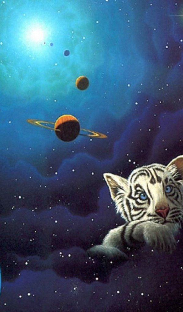 Две белых тигренка в космосе