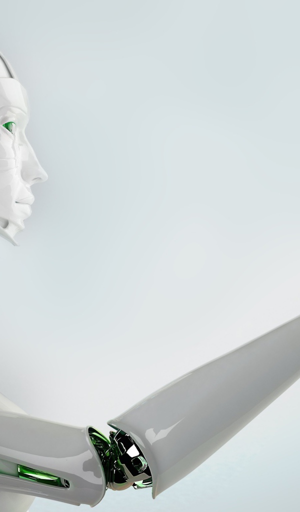 Белый робот с зелеными вставками