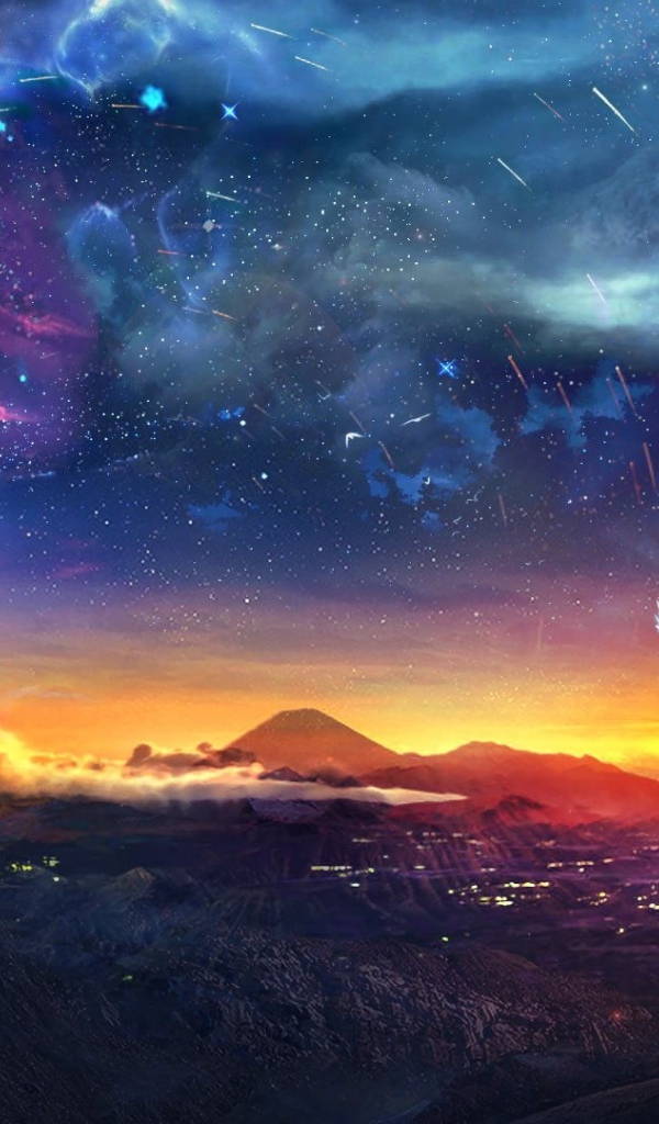 Женщина поправляет звезды в небе