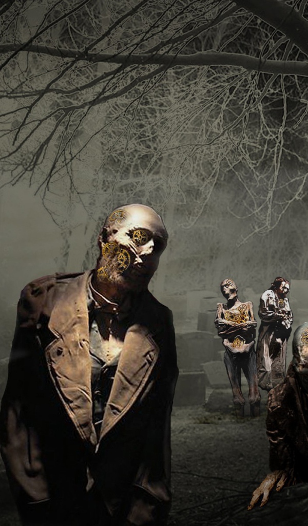 Зомби среди памятников на кладбище