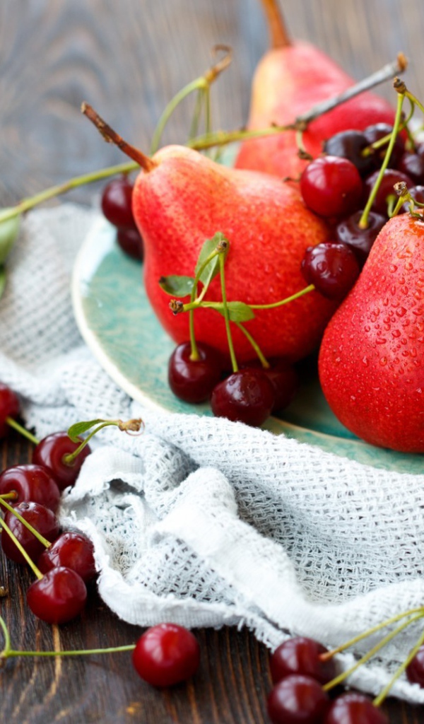 Red pears and ripe cherries
