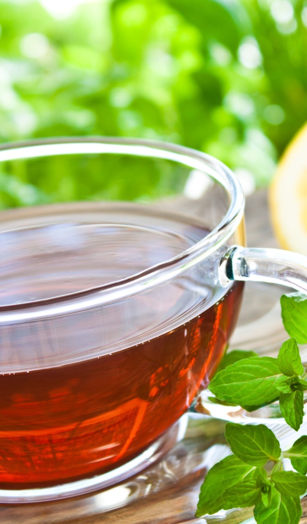 Чай с мятой в стеклянной чашке