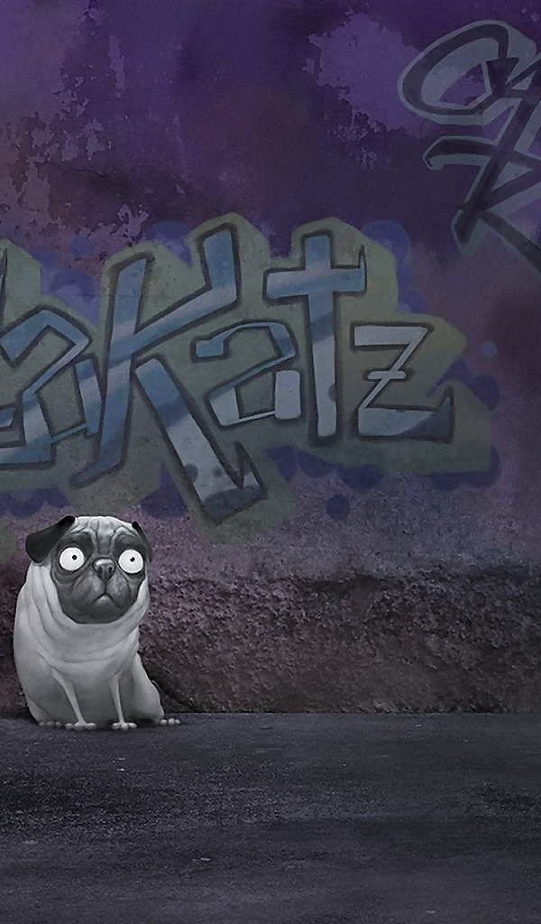 Собака около стены с надписью