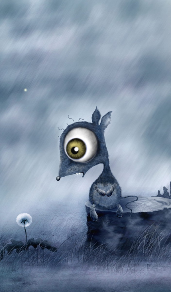 Мышь сидит на пне