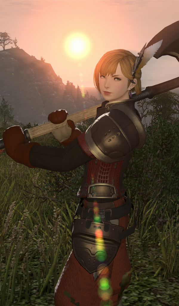 Топор на плече девушки из игры Final Fantasy XIV