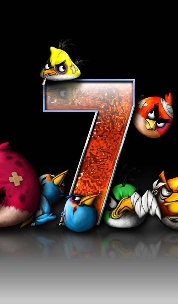 Птицы из Angry Birds у символа Windows 7