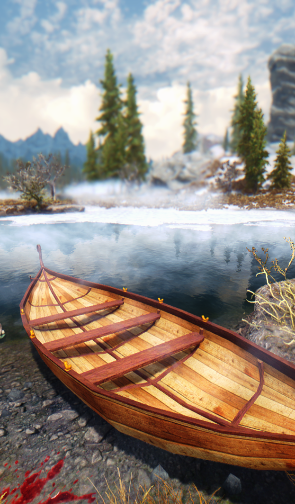 Лодка у реки в игре The Elder Scrolls V Skyrim