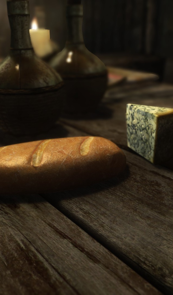 Хлеб и куски сыра на столе в игре