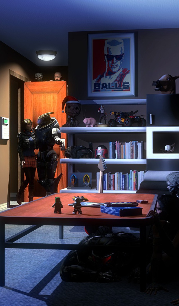 Персонажи разных игр прячутся в комнате