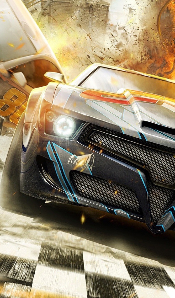 Взрывы позади автомобиля из игры