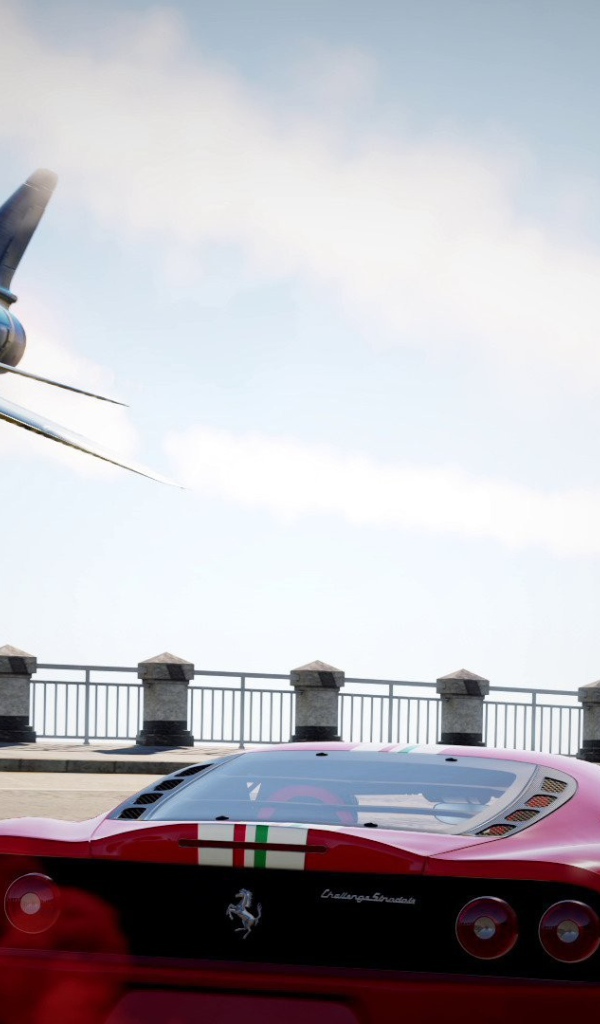 Истребитель над гоночным треком в игре Forza Horizon