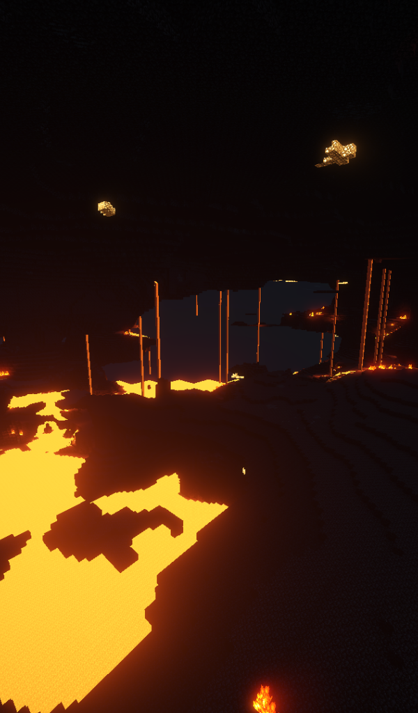 Огонь в пещере в игре Minecraft