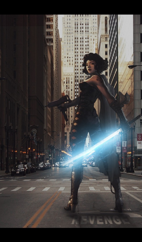 Девушка с мечом на улице, игра Gunz