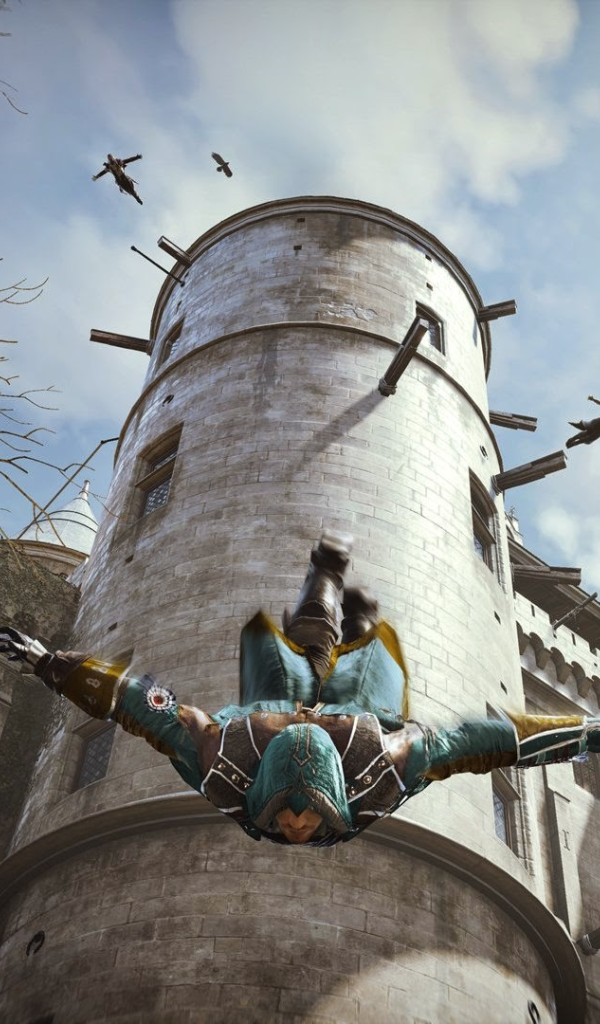 Прыжки с крыши замка в игре