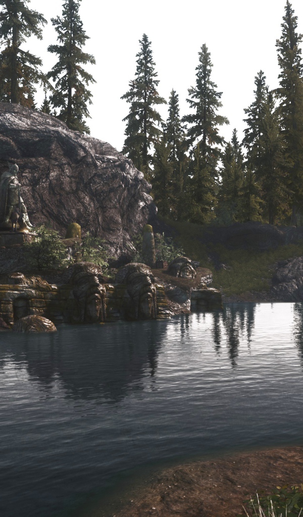 Озеро у камня в игре The Elder Scrolls V Skyrim
