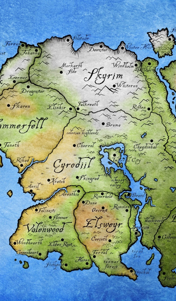 Карта Тамриэль в игре Elder Scrolls