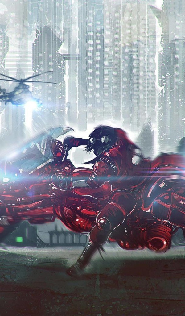 Гонщик Акира уходит от погони на вертолетах