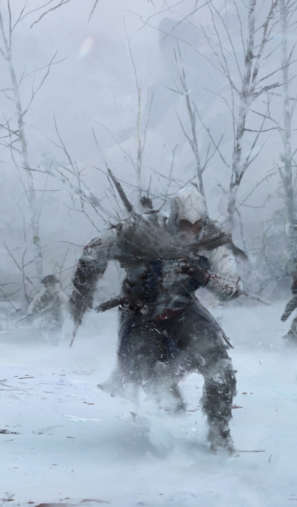 Солдаты в зимнем лесу в игре Assassin's Creed