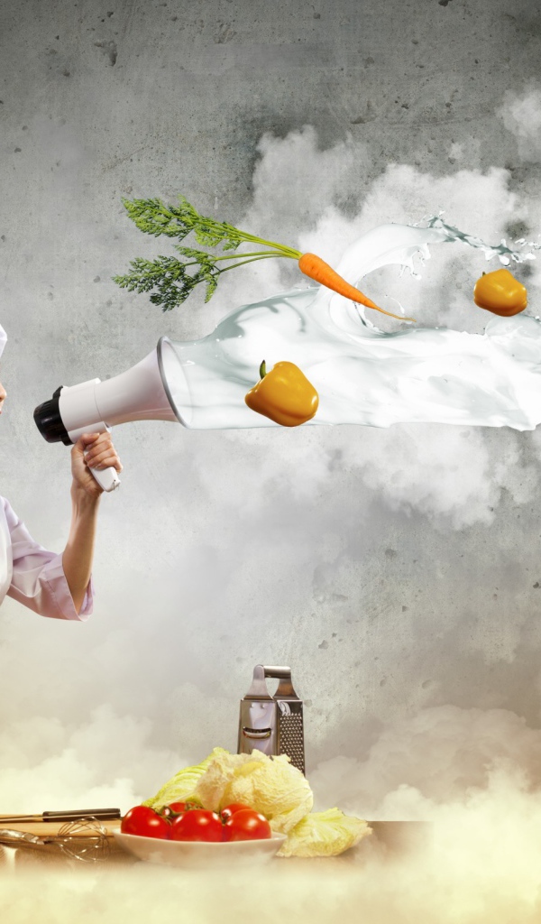 Девушка шеф-повар на кухне