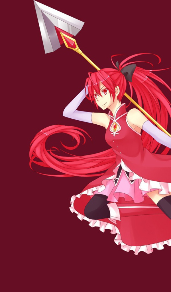 Девушка на красном фоне, аниме Девочка-волшебница Мадока