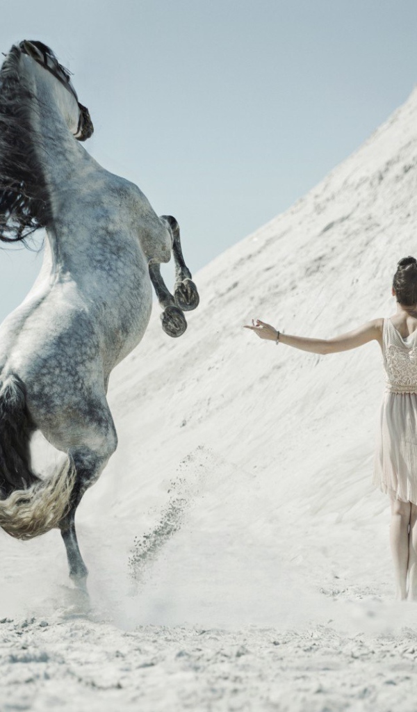 Девушка укрощает лошадь