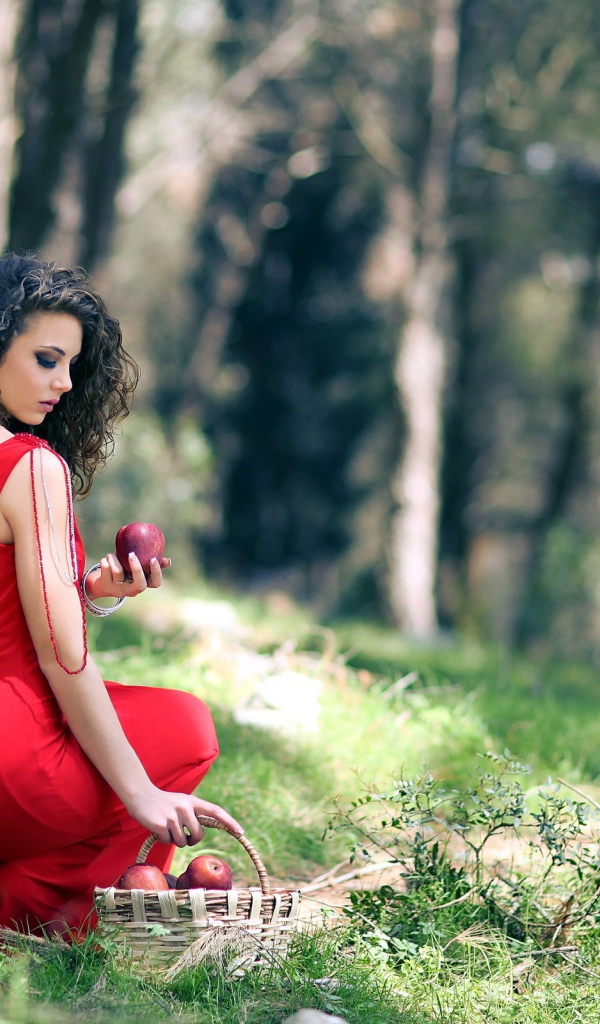 Девушка с корзинкой яблок