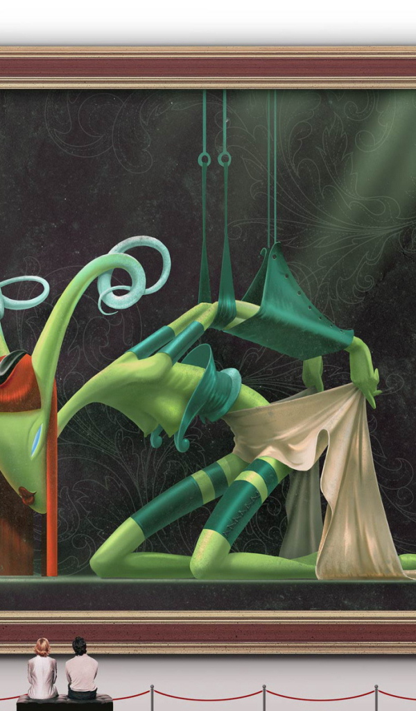 Милая пара смотрит на картину