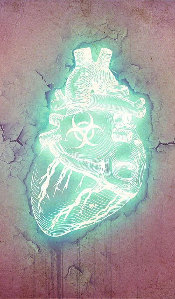 Неоновое сердце в розовом камне