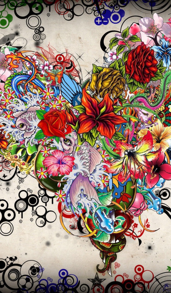 Орнамент из цветов в форме сердца