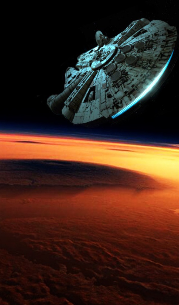 Корабль Millenium Falcon над красной планетой