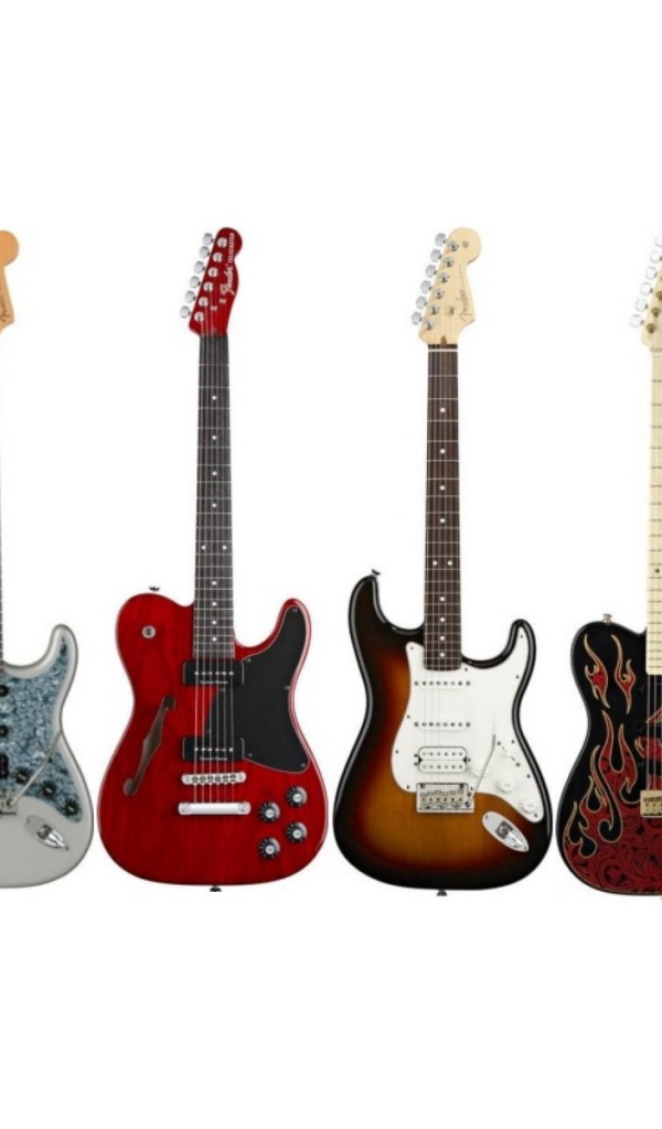 Разные гитары на белом фоне