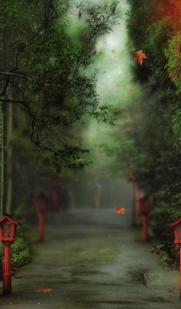 Аллея в парке с фонарями