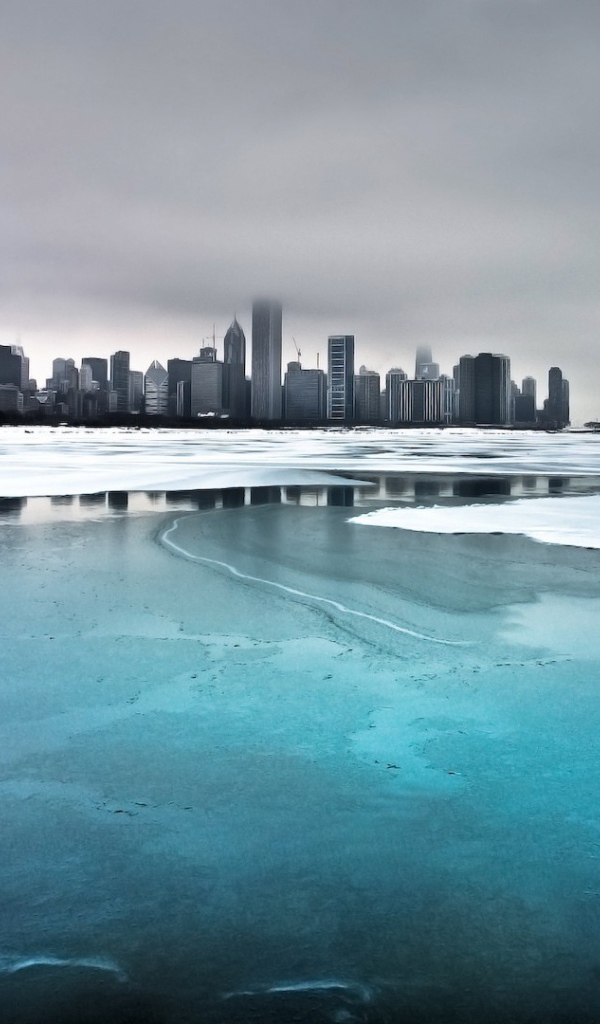 Замерзшее озеро у города