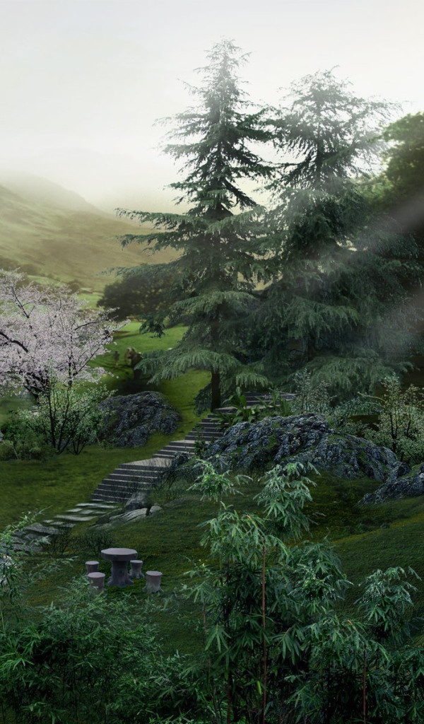 Ухоженный сад на опушке леса