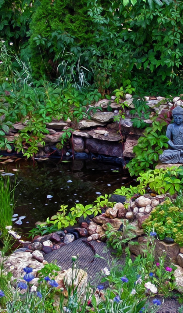 Статуэтка Будды в саду